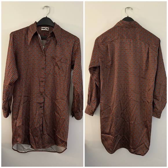New Hache Women’s Brown Geometric Long Tunic With Buttons Size Large (10) 42 EU - Picture 1 of 10